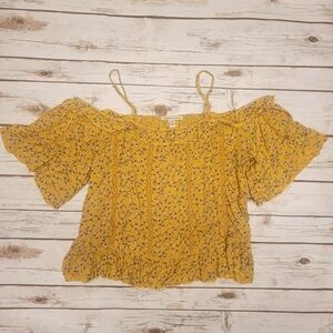 American Eagle Outfitters Yellow Ruffled Floral Blouse